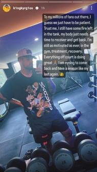 A screen capture of Nick Kyrgios' recent Instagram story